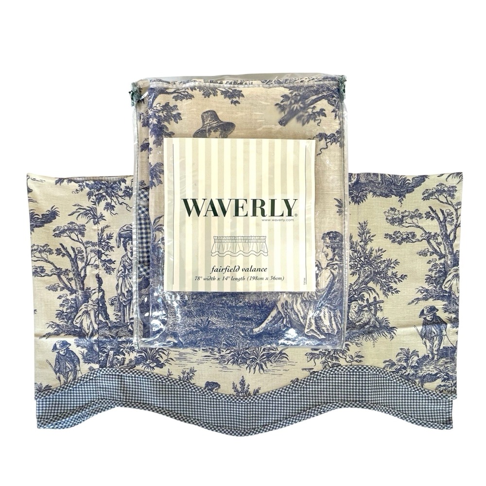 Waverly Charmed Life Fairfield Valance Blue Ivory Toile Gingham 76x17